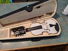 3-4mv-white Mendini Size Solidwood Violin Metallic White Shoulderrest Extrastrings Case