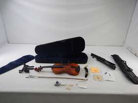 2m4fbl Adm Full Size 4/4 Acoustic Violin Set Solid Wood Ebony With All Accessories