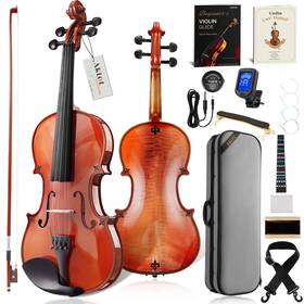 Aklot 746626881455 Handcrafted Flamed Maple Violin Full Size Glossy Fiddle Acoustic Advanced 4