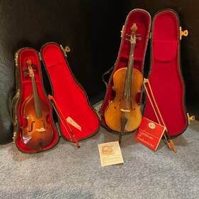 Authentic Models Mv013a Two Miniature Acoustic Violin With Case Bow Rosin
