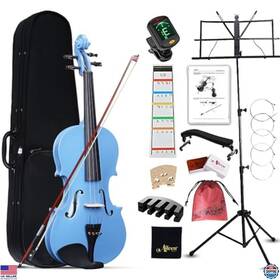 Brand Aileen Music Vg001-44-gbk 4/4 Full Size Blue Violin Starter Kit For Adult Beginners And Students 12