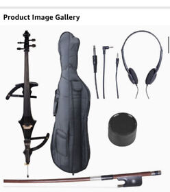 Ceco-4bk Cecilio Ebony Electric Silent Metallic Black Cello In Style 4 Size 4/4