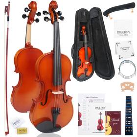 Digervy Divsk44pgl2025 Violin 4/4 Full Size Kit For Beginners Glossy Fiddle Set Adults Stu