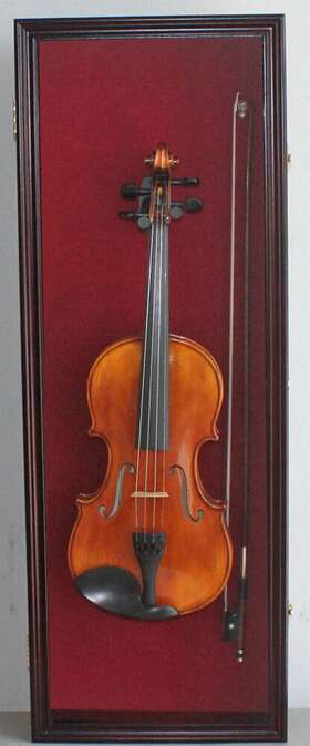 Displaygifts Vd01-mah Fiddle / Violin Display Case Stand Wall Shadow Box Holder Wood Cabinet Mahogany
