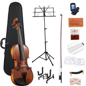 Ebony 6973405031976 Adm Acoustic Violin For Kids Beginners 4/4 Full Size Set Solid Wood Ebon