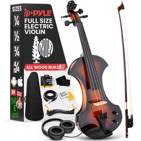Ebony 842893152592 Pyle Full Size Electric Violin Kit - 4/4 Solid Wood Silent Fiddle With Hard Case