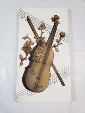 B3045 Enesco Vintage Porcelain Violin Cello Wall Hanging # Concert Orchestra