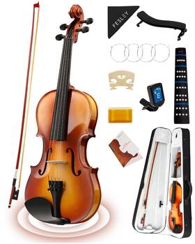 Fvp01n Fesley Violin Fiddle Full Set 4/4 Polished Kit For Beginners Acoustic Violi