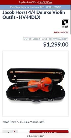 Jacob Horst Hv44dlx 4/4 Violin Outfit With Case Bow Rosin Strings