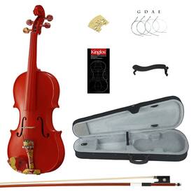 Kinglos 879993436663 4/4 Red Ebony Fitted Solid Wood Violin Kit With Case Shoulder Rest Bow Ros