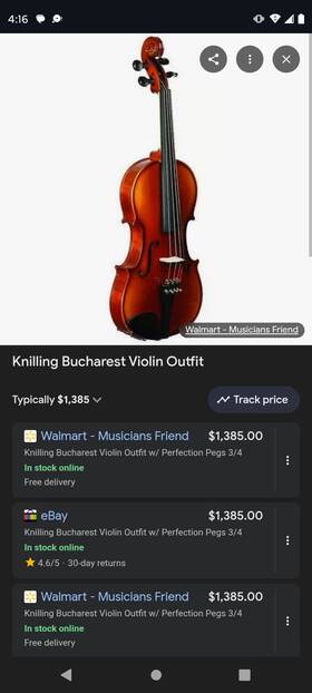 Knilling 75762 Bucharest Acoustic Violin With Case Bow Strings And Tuner