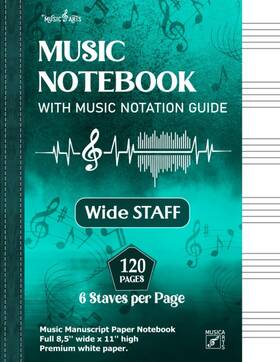 Majosta 798481199719 Music Notebook Wide Staff Manuscript Paper 120 Pages 6 St