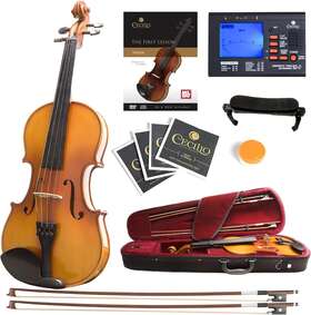 4112 Mendini By Cecilio Acoustic Violin Instrument With Bow Case 1/2 - Varnish
