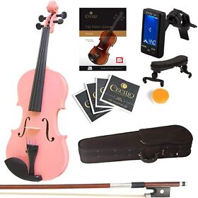 Mendini By Cecilio Mv-pink Solid Wood Violin With Tuner 3/4 Metallic Pink