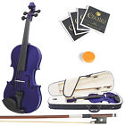 Mv-bl2 Mendini Strings 4 Blue Size Solidwood Violin 1 Case Extra Purplish