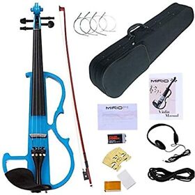 Mirio Electric Violin Full Size 4/4 Blue Silent Solid Wood New