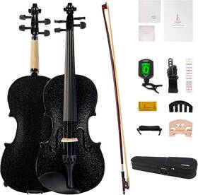 Pv44ch002-us Phoenix Violin 4/4 Full Size Kit Fiddle Set For Beginner Solid Wood Black