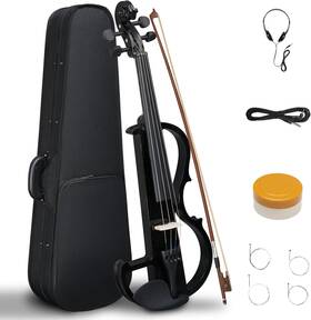 Pinikuyiro 445033336376 Electric Violin Full Size 4/4 Black Silent Solid Wood Metalli