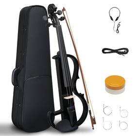 Pinikuyiro 797422474297 Electric Violin Full Size 4/4 Black Silent Solid Wood Metallic