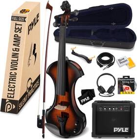 Pegvlnkt40 Pyle Full Size Electric Violin 4/4 Solid Wood Silent Fiddle With Amplifier Kit