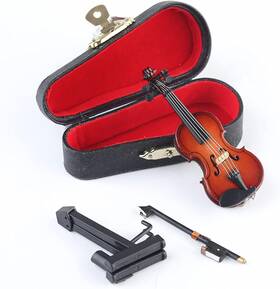 Seawoo 445013914945 Wooden Miniature Violin With Stand Bow And Case Mini Musical Instrument