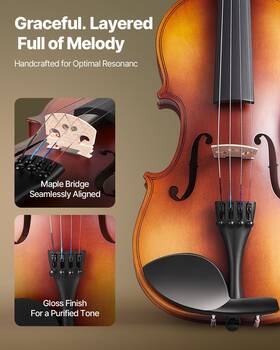 Vevor 197988875253 Violin 3/4 Size Fiddle Set For Adult Beginners With Case Rosin Brown