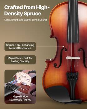 Vevor 197988875291 Violin 4/4 Full Size Fiddle Set Solidwood For Beginners Glossy Brown