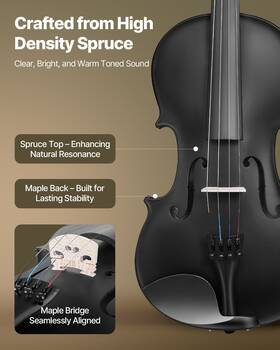 Vevor 197988877790 Violin 4/4 Size Fiddle Set Solidwood For Beginners With Case Rosin Black