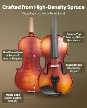 Vevor 197988878438 Violin 4/4 Size Fiddle Set Solidwood For Beginners Matte Brown Patterned