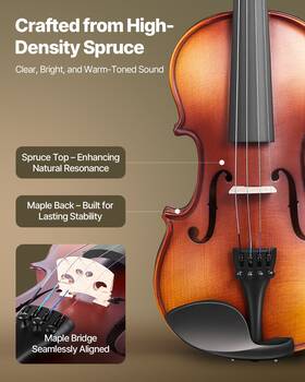 Vevor 197988878520 Violin 1/2 Size Fiddle Set Solidwood For Beginners With Case Rosin Brown