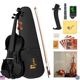 Visit The Poseidon Store B0cnklz51y 3/4 Size Black Violin Beginner Set With Case Bow Rosin Strings