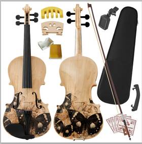 D28vil005-44-bf-01 Yescom Beginner Violin Full Size 4/4 Solid Wood Set Beautiful Butterfly