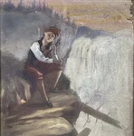 Ole Bull (1810-1880) Norwegian Violinist Near Wilderness Waterfall Rare Painting. Fixed Price $109.99.