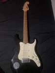 Lyon By Washburn LE-10 Electric Guitar Black Strat + Amp, Case, Cables, Strings. Fixed Price $200.00.