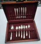 1938 Mary Lou Devonshire Wm Rogers 47 Piece Silverplate Flatware Art Deco Case. Fixed Price $28.00.