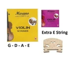 Merano 4/4-3/4 Violin String Set (g-d-a-e) + Extra Bridge. Fixed Price $9.99.