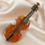 Sterling Silver & Honey Amber Violin Brooch (new Box). Fixed Price $271.70.