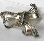 Ralph Derosa Sterling Vermeil Filigree Signed Rhinestone Bow Brooch 1940S. Fixed Price $207.34.