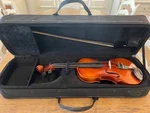 Vintage Mozart Violin By Meisel 3/4 With Bow & Pro Tec Case - Missing Strings. Fixed Price $199.00.