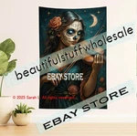 Catrina Violin Tapestry Folk Portrait Skull Art Large Print Decals 39X59. Fixed Price $22.75.
