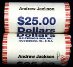 2008 Andrew Jackson $25 Bu Presidential Dollar 2-ROLL Set, Nf String & Wrap. Fixed Price $75.00.
