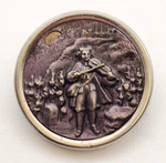 Scarce Antique Brass Picture Button Ole Bornemann Bull Norwegian Violinist. Fixed Price $125.00.