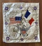 WW1 Silk Embroidered Tapestry French American Flag Eagle Pillow Case. Fixed Price $119.00.