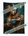 Catrina Violin Tapestry Folk Portrait Skull Art Large Print Decals 59X82. Fixed Price $25.65.