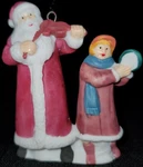 Santa Playing Violin Fiddle Kid & Tambourine Ornament Figure Xmas Village Kmart. Fixed Price $13.99.