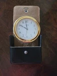 Vtg Brass Concord Travel Clock Original Leather Case. Fixed Price $128.00.