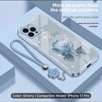 Lucky Nohon Metallic Glass Case W/ Strap For Iphone 17 Pro Silvery Blue Pink. Fixed Price $11.89.