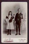 Antique Photo Cabinet Card Young Girl Boy Playing Violin Fashion Cole New York. Fixed Price $54.95.